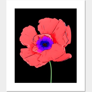 Digital Colored Poppy Flower Sketch Pocket Version (MD23Mrl003) Posters and Art